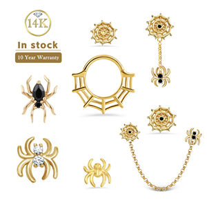 Loto all'ingrosso 14k in vero oro massiccio ragnatela di Halloween catena ciondolo cartilagine Clikcer orecchini corpo Piercing gioielli - Product Image 1