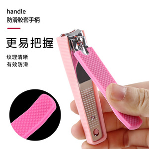 Stainless Steel Nail Clippers Wide Jaw Opening Portable Pink Non Slip Handle Single Use - Product Image 2