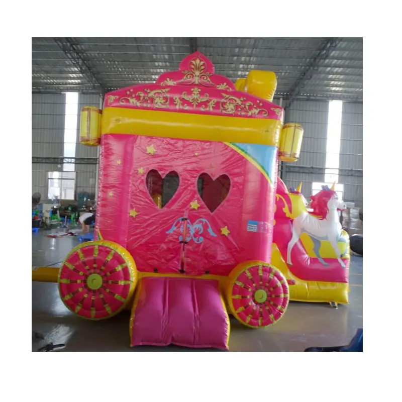 Castillo hinchable para exteriores, castillo hinchable para saltar, carro de princesa, combo inflable con tobogán