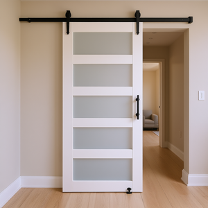 Kit de quincaillerie pour porte de grange 42 x 84 pouces, porte coulissante intérieure en bois et verre dépoli, style ferme, design pousser-tirer - Product Image 2