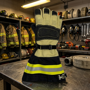 JNA GROUP Fire Fighting Safety <b>Gloves</b> Leather <b>12</b> <b>oz</b> 14 Inch Adjustable Wristlet Cuff Reflective Stripe Abrasion Resistant - Product Image 4