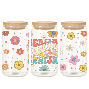 Vaso de Vidrio Transparente de 16 oz con Tapa de Bambú, Estilo Retro, para Café Helado, Apilable, Lavable, de PVC y PET, Envío Gratis - Product Image 1