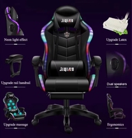 Chaise de jeu pour ordinateur en cuir PU pivotante et réglable avec lumières LED RGB et fonction de massage