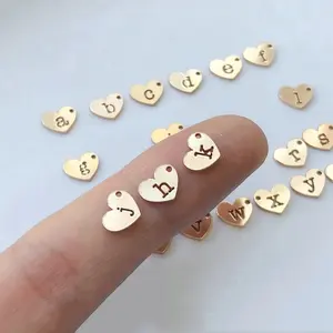 DIY Jewelry Accessories Findings Chain Tabs 14k Gold Filled Heart Shaped 6mm 26 English Alphabets Letter Pendant Charms