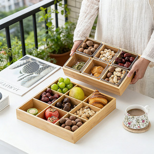 Tea <b>tray</b>, fruit <b>tray</b>, <b>snack</b> <b>tray</b>, dessert <b>tray</b>, four-compartment wooden nine-compartment dried fruit <b>tray</b>, tea <b>tray</b> - Product Image 1