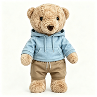 Ours en peluche doux avec sweat à capuche bleu clair et pantalon kaki, jouet en peluche personnalisé avec logo pour enfants, cadeau ours en peluche