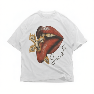 Camiseta Oversize con Gráfico de Labios Cruzados Saint Lips, Estilo Gótico, Años 90, Y2K, Streetwear, Camiseta Estética Rebel Lips Bite para Mujer - Product Image 2