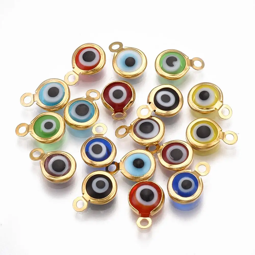 Pandahall göz el yapımı Lampwork Charm ile 500 adet düz yuvarlak