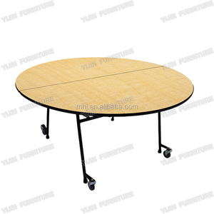 Tablero de melamina móvil Mesa plegable de 6 pies Mesa redonda de madera para fiestas con ruedas - Product Image 3