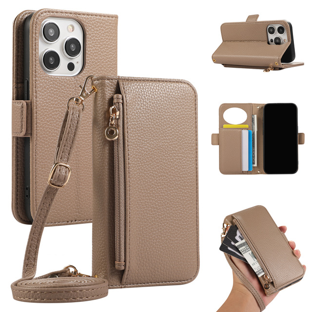 Shoulder Strap Crossbody Mobile Phone Bag Leather Phone Case for iPhone 16 15 14 13 12 11 Pro Max Wallet Cover