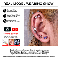 Piercing Labret en Titane ASTM F136 G23 avec 3 Opales Marquise, sans filetage, à poussoir, pour Hélix, Tragus, Conch, Cartilage, plaqué or 18K