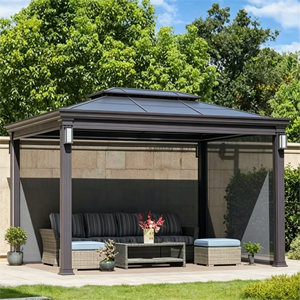 Gazebo con Techo de Domo y Marco Triangular, Pabellón de Jardín para Patio, Impermeable, con Doble Cortina, Tipo Cabaña de Cuatro Esquinas - Product Image 1