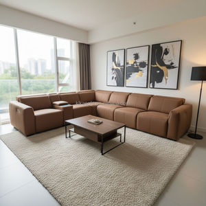 L Shape Modular Genuine Leather Modern Sectional Recliner Motion Set with Extendable Feature Apartment Hotel Villa - Product Image 2