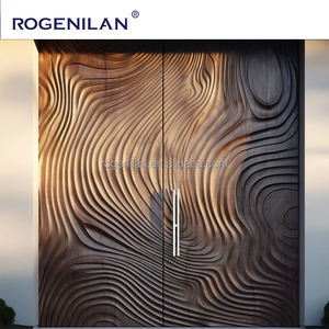 ประตูหน้าอลูมิเนียมแกะสลักลายไม้ 3 มิติ ดีไซน์หรูหรา ลายคลื่น เรียบง่าย สำหรับบ้านวิลล่า - Product Image 3