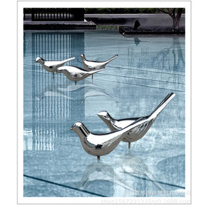 Escultura de Pájaro de Acero Inoxidable, 4 Piezas, para Montar en el Suelo, Figura de Animal Hecha a Mano para Exteriores - Product Image 3
