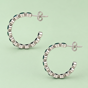 Emerald 925 <b>Sterling</b> <b>Silver</b> Half Hoop <b>Earrings</b> – Bezel <b>Set</b> Round Gemstone Statement Jewelry - Product Image 2