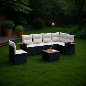 Set Divano da Giardino Modulare in Rattan PE Nero, Elegante Arredo Esterno con Cuscini in Schiuma ad Alta Densità per Uso in Patio - Product Image 2