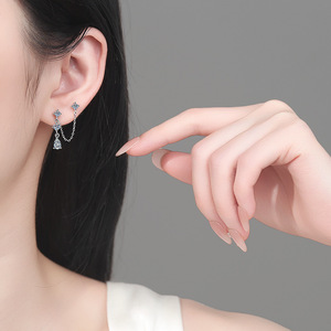 Pendientes <span class=keywords><strong>de</strong></span> Plata S925 con Moissanita y Borla, Pendientes Personalizados <span class=keywords><strong>de</strong></span> Doble Aro para Mujer, Regalos <span class=keywords><strong>de</strong></span> Joyería para Bodas - Product Image 4