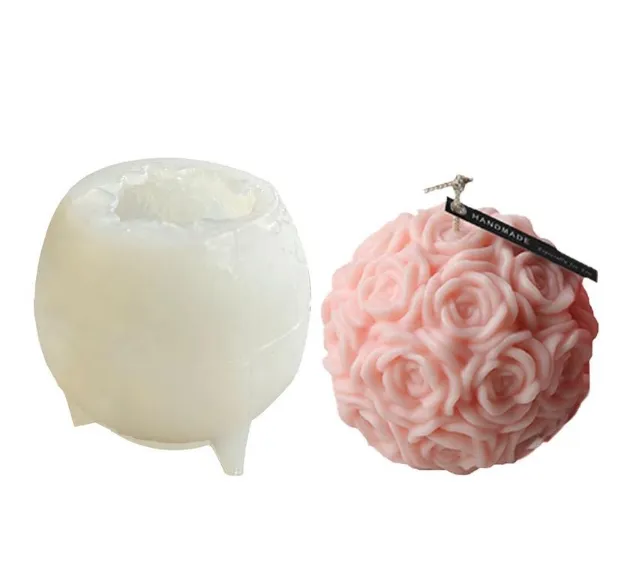 Molde de silicone para flores, bolas grandes de rosas, faça você mesmo, molde para fundição em resina para o Dia dos Namorados, vela caseira, sabonete, argila de polímero, gesso artesanal, faça você mesmo