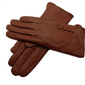 Gants en cuir marron pour femmes, longueur poignet, design uni, non doublés, thermiques, pour l'hiver, pour les voyages décontractés, la conduite et l'usage quotidien - Product Image 1