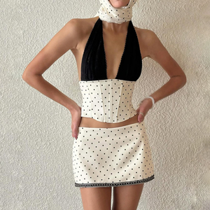 White Knitted Polka Dot Breathable Halter Tank <b>Top</b> Deep V Neck Sleeveless Short <b>Crop</b> for Summer Party Club - Product Image 5
