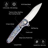 2024 nouveau couteau pliant en alliage de titane avec revêtement bleu poignée couteau survie en plein air auto-défense titane couteau de chasse