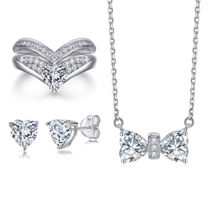 Hot Selling 925 <b>Silver</b> Plated Zircon Jewelry Set Fashion <b>Necklace</b> Earrings Ring Set for Women Party Gift CMA Certified - Product Image 1