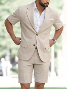 Completo Estivo da <span class=keywords><strong>Uomo</strong></span> in Misto Lino Traspirante, <span class=keywords><strong>Blazer</strong></span> a Maniche Corte e Pantaloncini, Set 2 Pezzi <span class=keywords><strong>Azzurro</strong></span>, Abito Casual Formale - Product Image 2