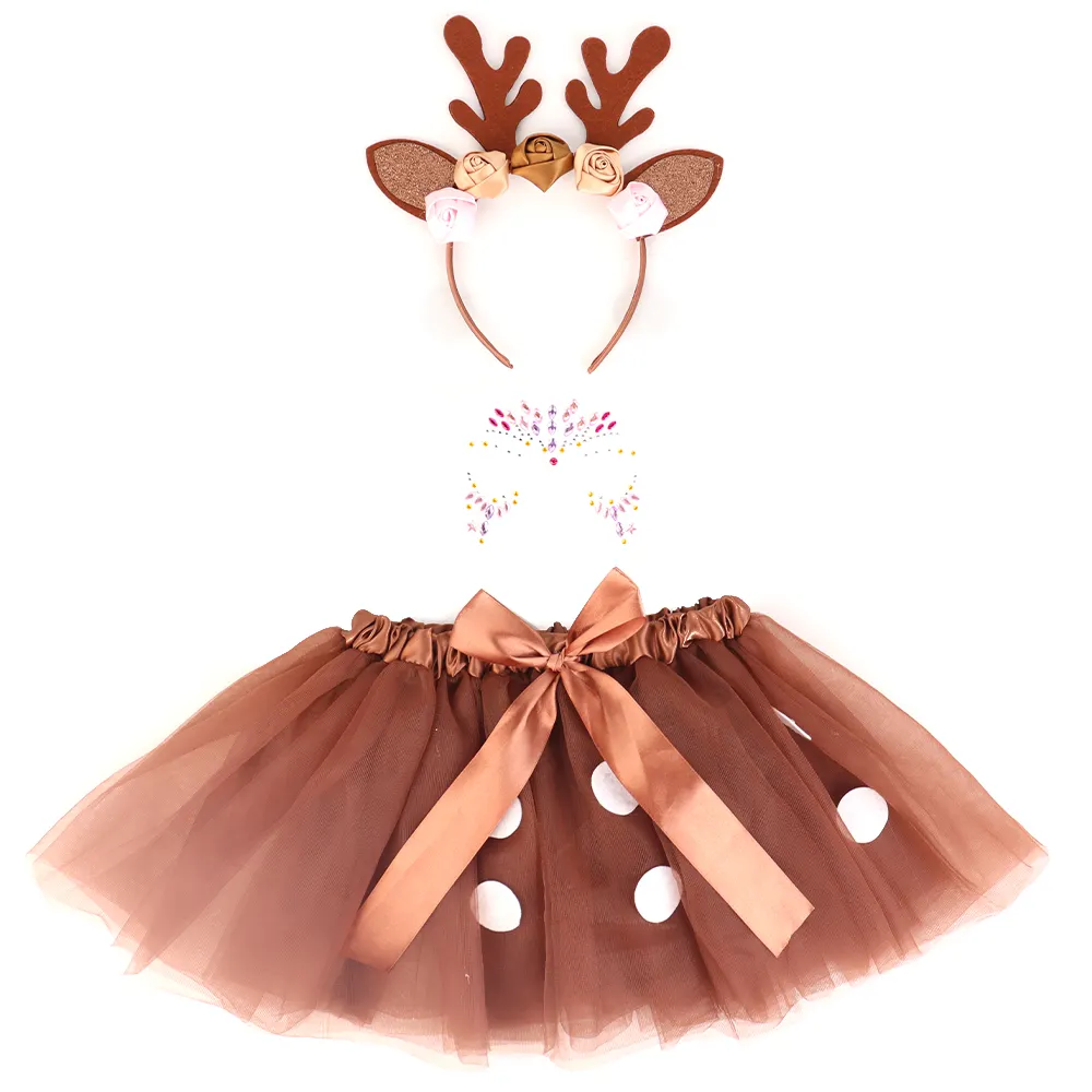 Halloween Costume Christmas Deer Headdress Toddler Mesh Skirt Cosplay Dress