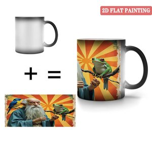 Frosted Black <b>Ceramic</b> <b>Mug</b> 11oz Heat Changing Magic Cup With Frog And Wizard Design - Product Image 4