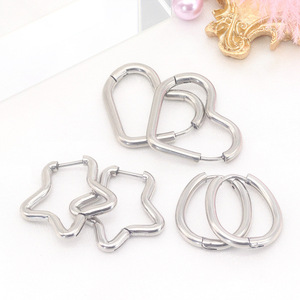 Stainless Steel Hoop <b>Earrings</b> Star Heart Teardrop Shape <b>Pierced</b> Jewelry Fashion Stud <b>Earrings</b> - Product Image 2