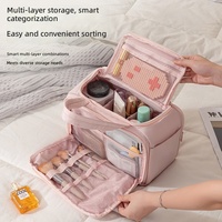 Sac de voyage cosmétique grande capacité, multi-compartiments, organiseur de maquillage matelassé, trousse de toilette portable avec porte-pinceaux