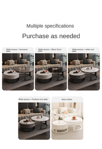 Set di Tavolini <span class=keywords><strong>da</strong></span> Caffè Rotondi Moderni con Piano in Pietra Sinterizzata, 2 Pezzi con Cassetto Portaoggetti per Piccoli Appartamenti - Product Image 2