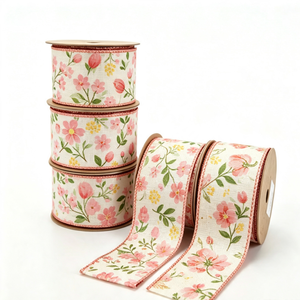 Cinta de Yute Sintético Fino de 2 1/2 Pulgadas con Alambre, Estampado Floral, Resistente al Encogimiento, Rollo de 10 Yardas, Cinta de Primavera al por Mayor - Product Image 5