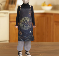 Tablier Niuweili réutilisable en polyester imprimé, style rétro chinois, tissé, anti-salissures, sans manches, pour la pâtisserie et le nettoyage à domicile
