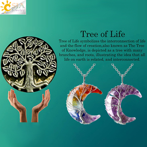 CSJA Vòng Cổ Mặt Dây Chuyền Đá Pha Lê Chữa Bệnh Tự Nhiên Mặt Trăng Lưỡi Liềm 7 Viên Sỏi Luân Xa Bằng Nhựa Cây Sự Sống Tự Làm G931 - Product Image 5