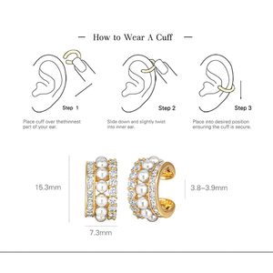 Gemma <span class=keywords><strong>925</strong></span> in <span class=keywords><strong>argento</strong></span> placcato oro Non <span class=keywords><strong>Piercing</strong></span> con perla & CZ Clip su cartilagine cerchio orecchino gioielli regalo - Product Image 6
