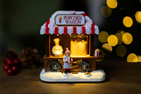 Décoration de Noël en résine avec scène de village musicale LED, décoration d'intérieur, chariot à popcorn vintage lumineux, ornement artisanal en résine