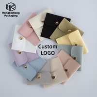 Kantong Perhiasan Mikrofiber dengan LOGO Custom, Multiwarna, Kancing Satin, untuk Kalung, Anting, Cincin, Gelang, Kemasan & Penyimpanan