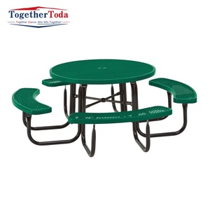 Table de pique-nique commerciale en acier pour parc extérieur avec banc, table de pique-nique ronde en métal pour terrasse extérieure, café, jardin - Product Image 5