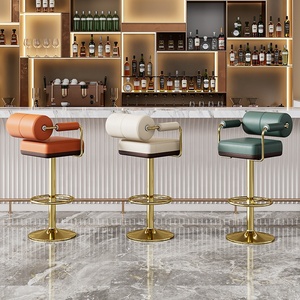 Taburete de Bar, Mostrador de Metal, giratorio nórdico, muebles altos modernos <span class=keywords><strong>para</strong></span> el hogar, cocina alta, taburetes de silla de Bar de lujo dorados de cuero de terciopelo de madera - Product Image 6