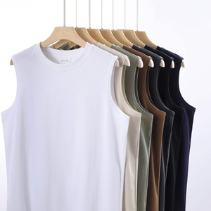 เสื้อกั๊กกีฬาลำลองคุณภาพสูงสำหรับผู้ชาย เสื้อยืดแขนกุด สีพื้น ผ้าฝ้าย 100% น้ำหนัก 245 กรัม รับผลิตเสื้อผ้าตามแบบ - Product Image 1