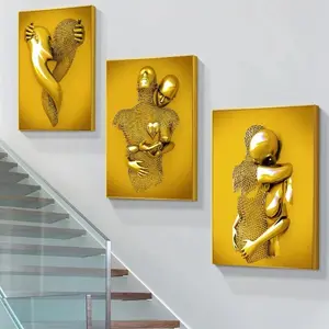 Luxus abstrakte goldene Skulptur Kuss Liebhaber Wandbilder und Leinwand Malerei für Wohnkultur Cuadros Wohnzimmer Dekoration
