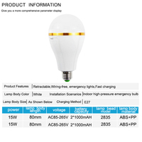 Ampoule LED d'urgence 6000K lumière du jour, contrôle à distance et tactile, utilisation en jardin, éclairage automatique, double batterie amovible, forme B8