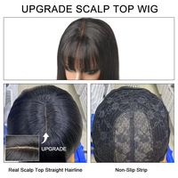 Perruque de faux cuir chevelu avec frange 100% cheveux humains indiens bruts, perruques à franges entièrement fabriquées à la machine, perruques en cheveux vierges sans colle