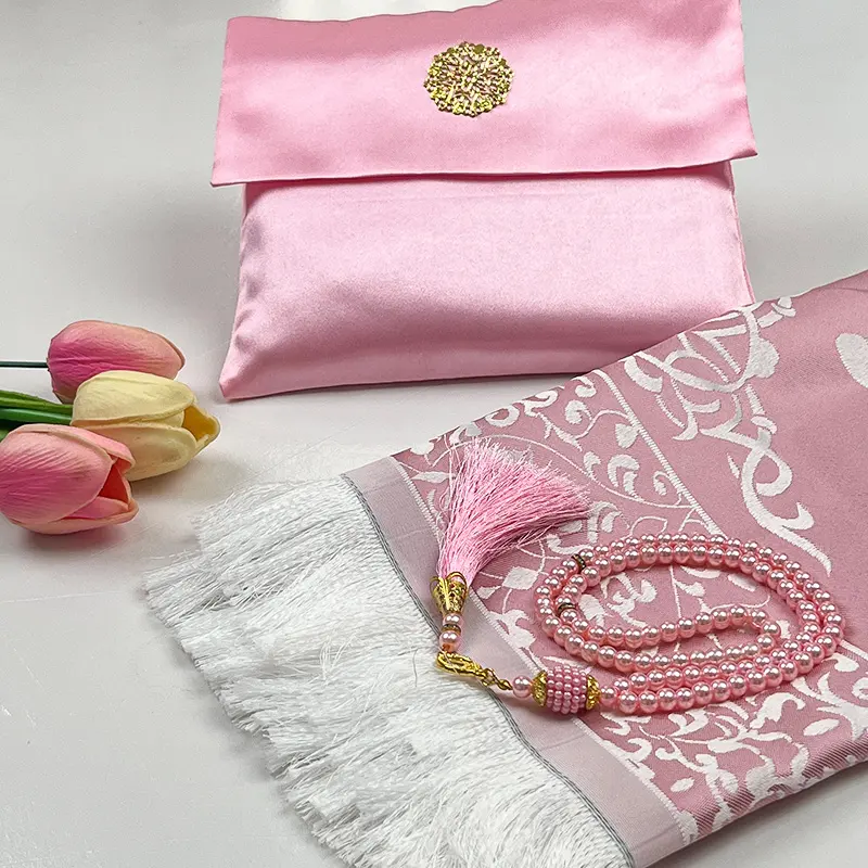 Sajadah Muslim, 3 buah/Set dengan kantong elegan 99 manik-manik mutiara doa Tasbih portabel hadiah pernikahan Lebaran wanita