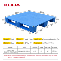Paleta de Plástico KUDA 1212A-PBCZ con Tubo de Acero Integrado, Paleta de Alta Resistencia Tipo Estante Apilable, 1200x1200x165mm