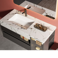 Vasque en dalle de roche moderne personnalisable, miroir intelligent en acier inoxydable, résistant à l'eau, écologique, meuble-lavabo mural pour salle de bain