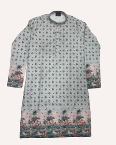 ซื้อชุดคุर्ตาผ้าฝ้ายสีเทาลายเล็กพร้อมลายพิมพ์ขอบเสื้อ ดีไซน์ทันสมัยสไตล์ชาติพันธุ์ เหมาะสำหรับงานเทศกาลและโอกาสทั่วไป - Product Image 5