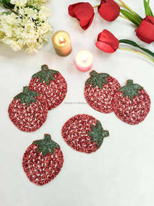 Gift Ideas Hand <b>Beaded</b> Embroidery Strawberry Mug Rug <b>Coasters</b> Cute Wedding Gifts for Guests Cute Cup Pad Strawberry - Product Image 4